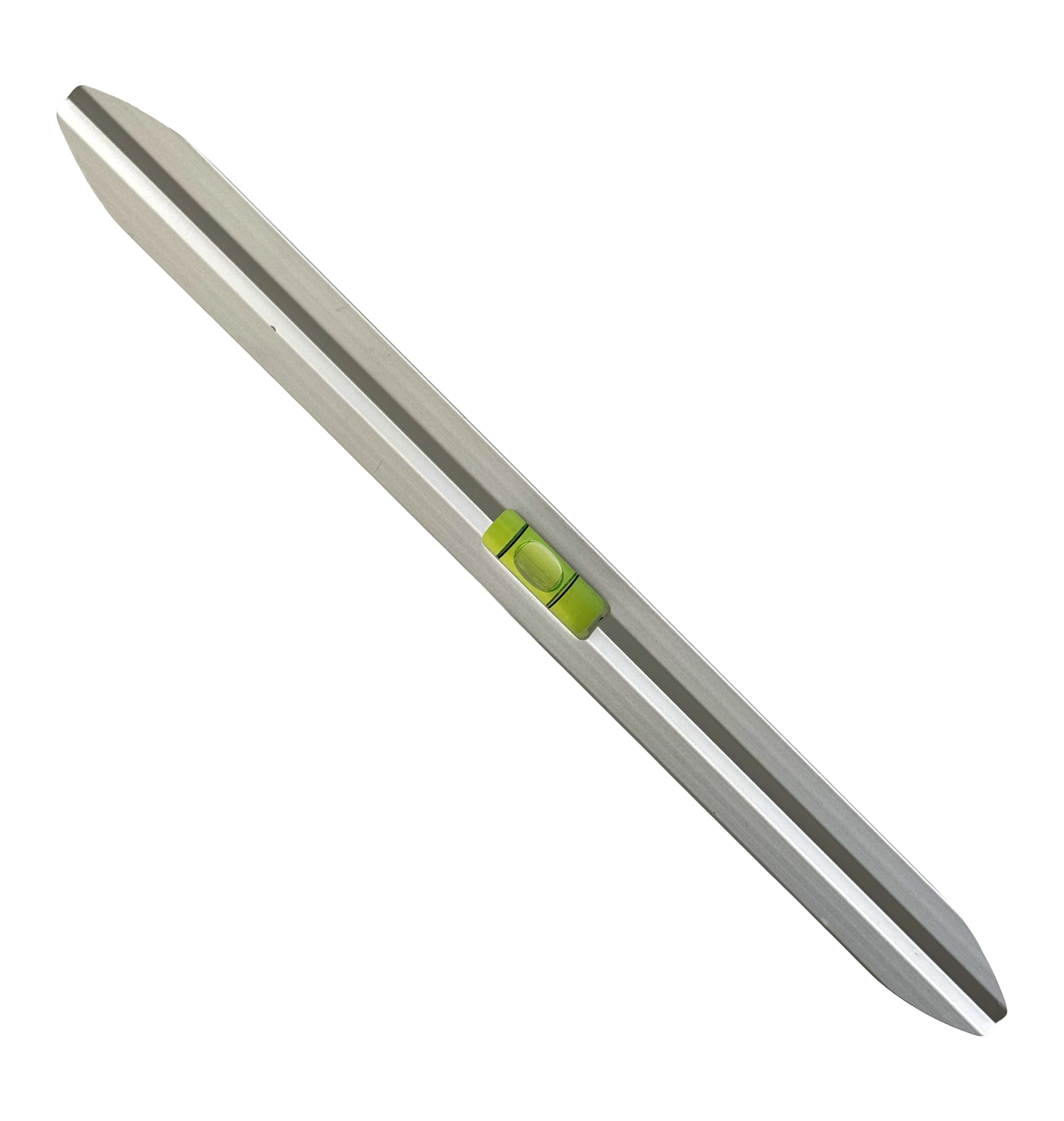 Top-edge view of the TL002M aluminum body showing the faceted pointed ends and the top-read vial.