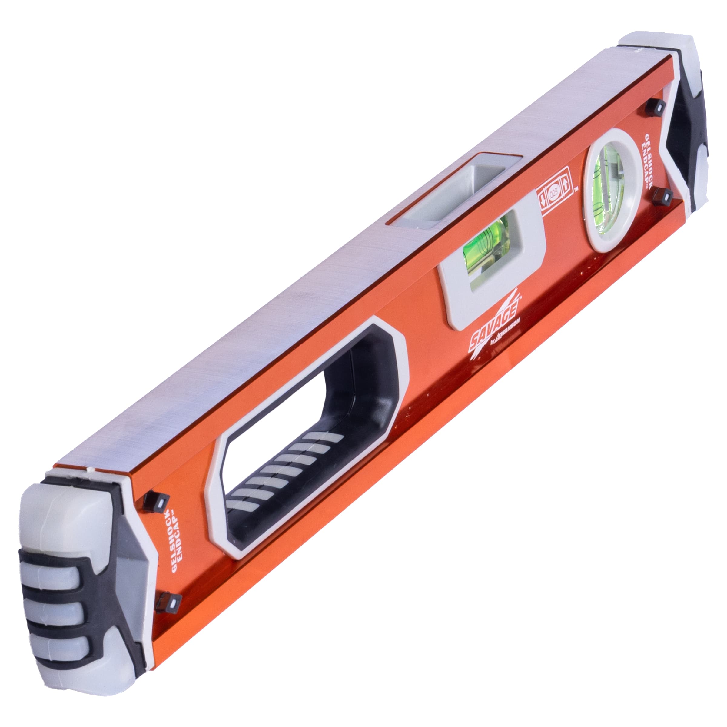 Alt-angle of the SVB180 showing the Super Shock™ end cap profile, hand-grip cutout, and vial cluster.