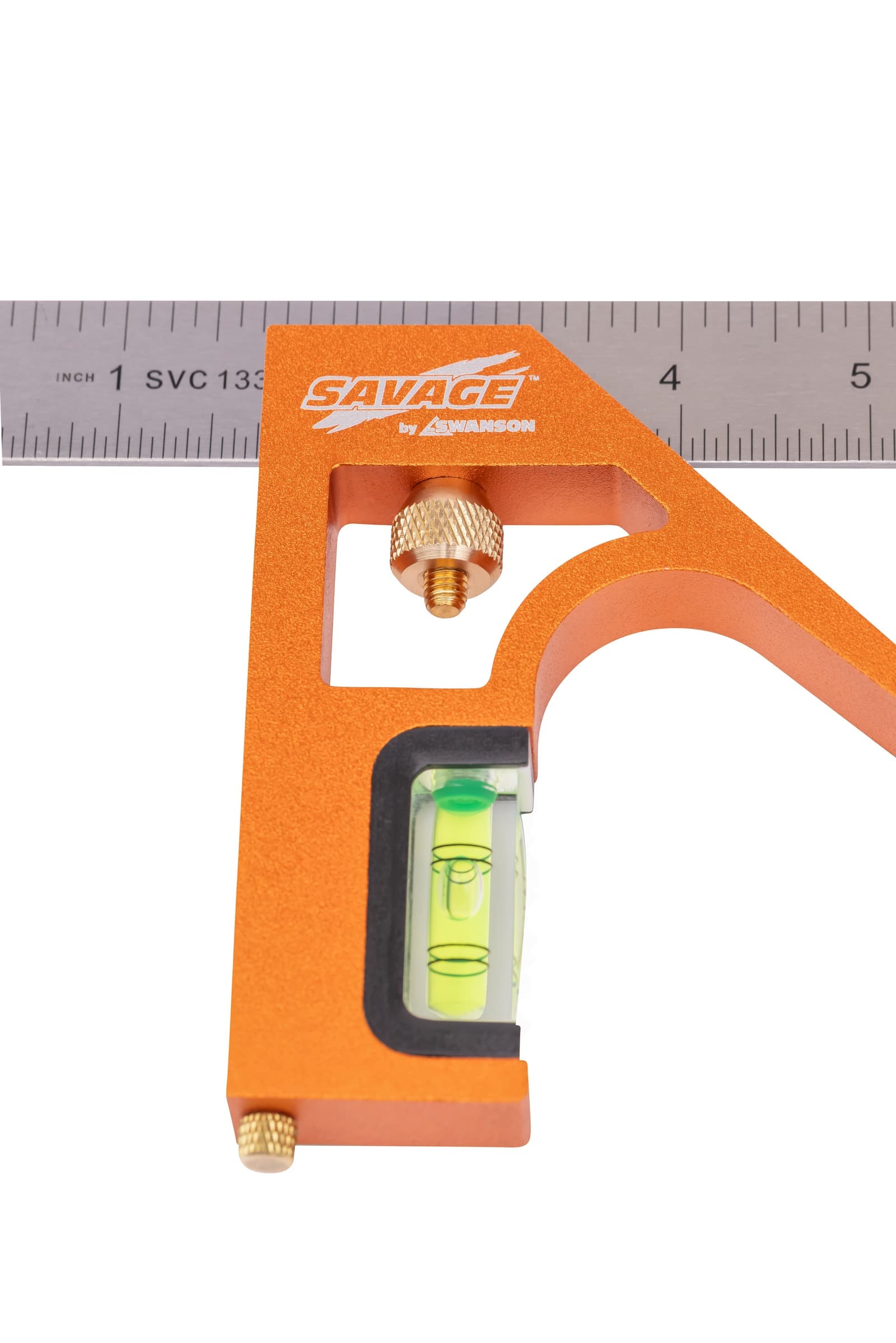 Close-up of the SVC133 head showing the magnified acrylic block vial and brass tightening bolt.