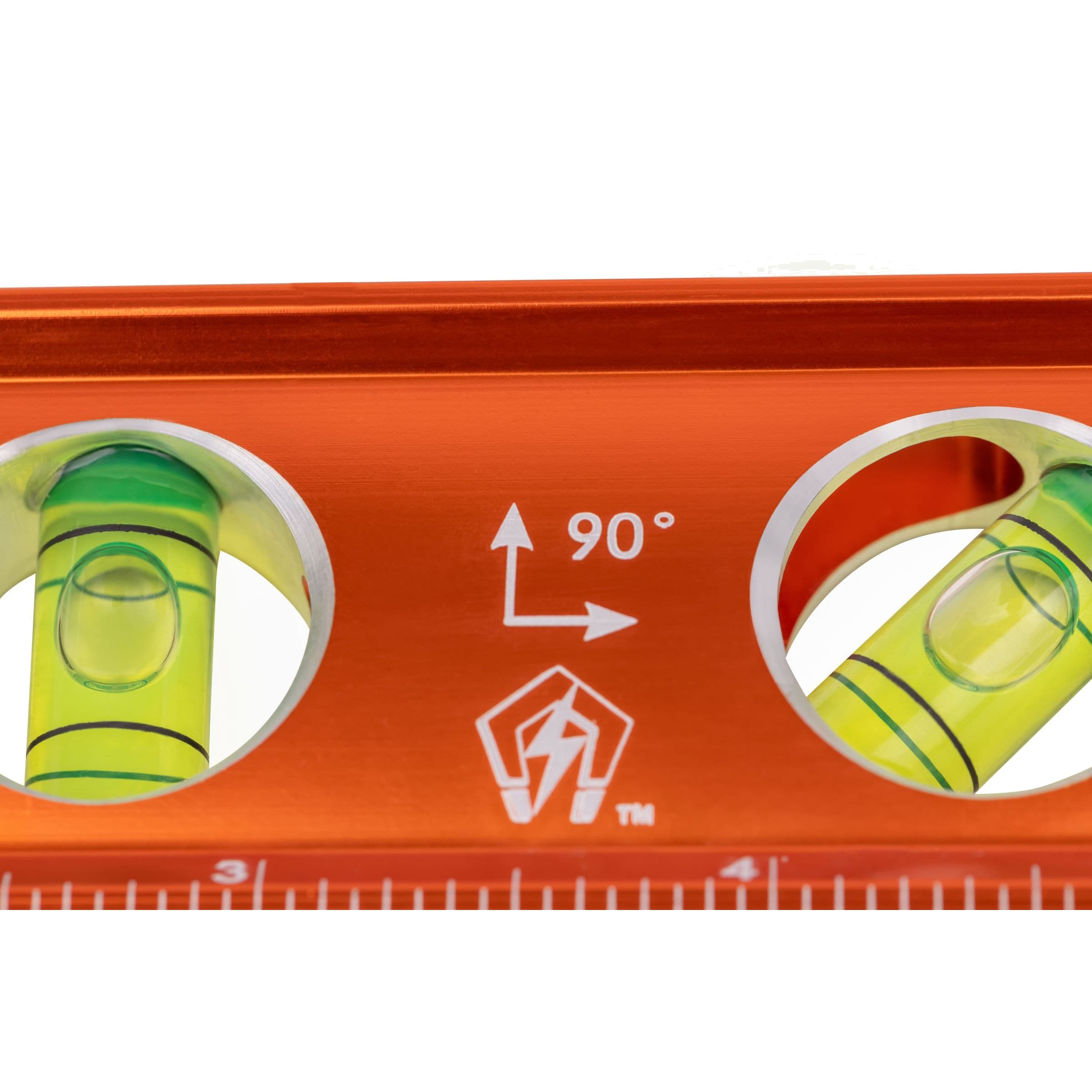 Wall-to-wall close-up of the TL043M body showing two Brightview® vial surrounds + the 90° conduit indicator and magnet icon.